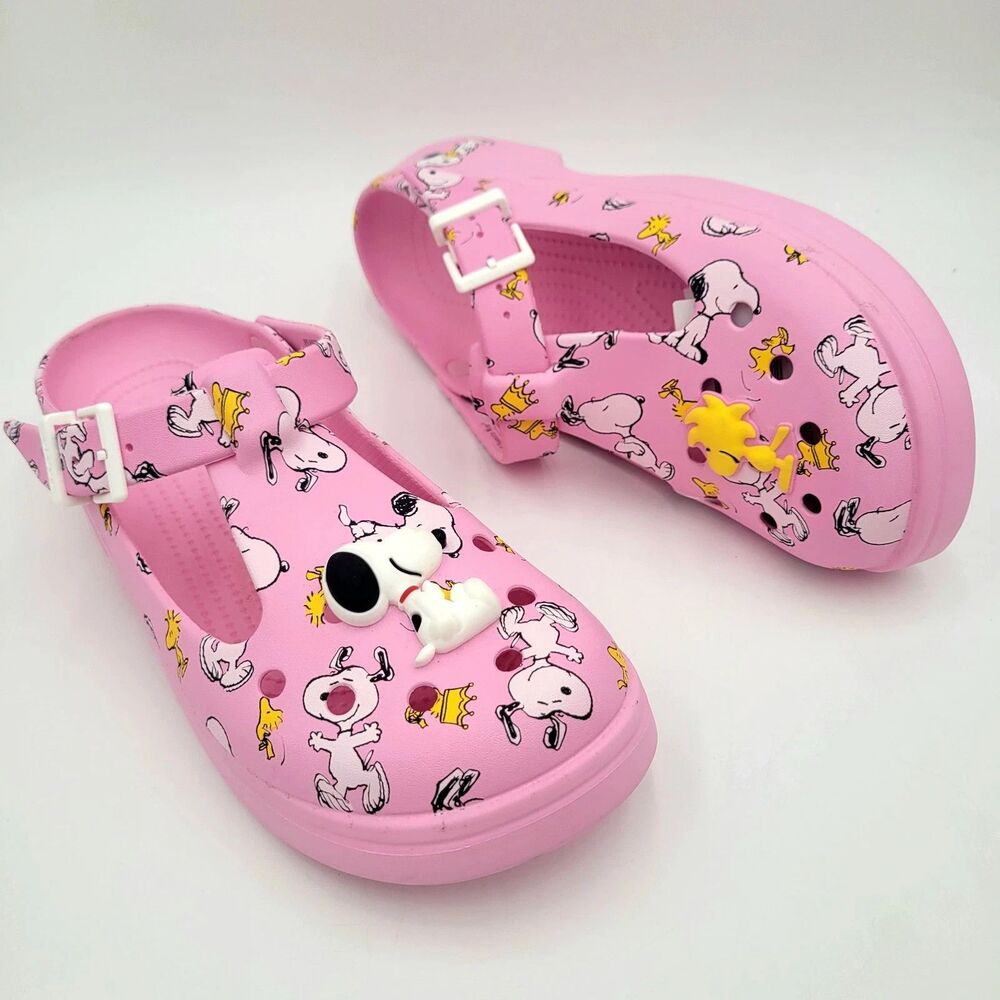 NEW Crocs Peanuts Women's Mary Jane Clogs 10 Pink Snoopy Woodstock